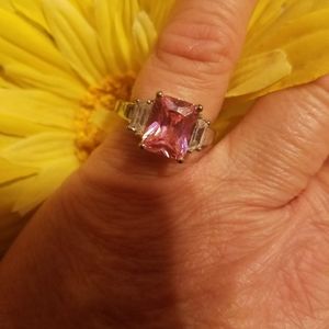 Beautiful Pink Cubic Zirconia sterling silver Adjustable Ring fits